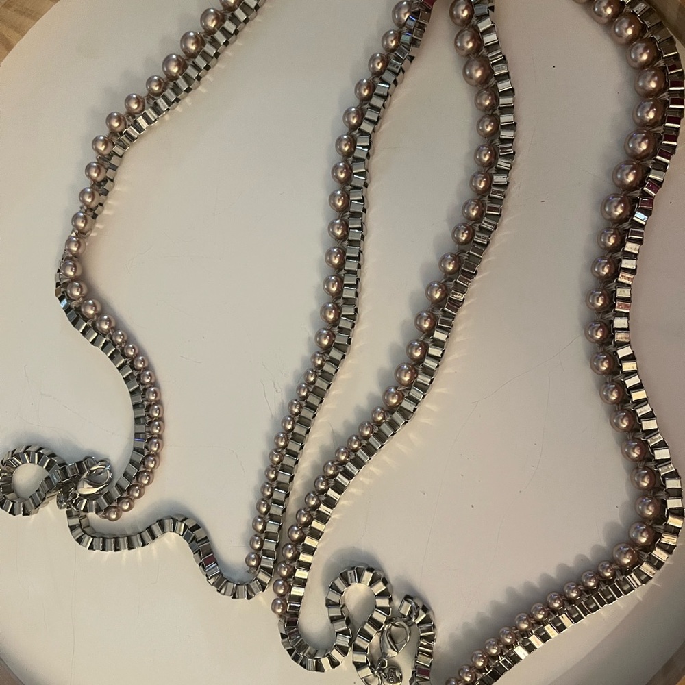 Loft Pink Pearl-like and Silver Necklace